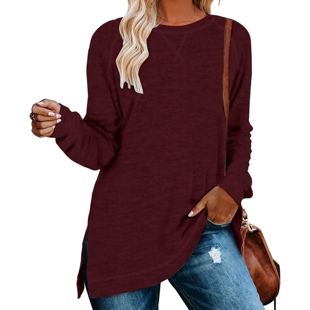 Women's Long Sleeve Polyester Rayon Spandex Casual Blouse T-Shirt Top